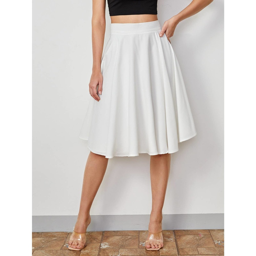 High Rise Wide Waistband Circle Skirt Minimalist Business Casual - Picture 3 of 11
